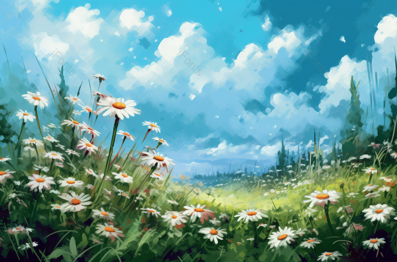 蓝色手绘小清新雏菊花草植物背景,插画/手绘图,插画/手绘图库,插画/手绘图下载,插画/手绘